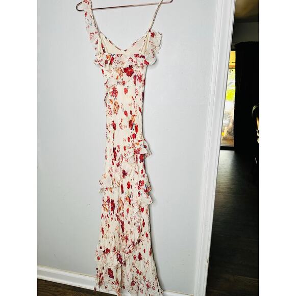 LET ME BE White Pink Floral Sleeveless Ruffle Maxi Dress NWT Size 0P Petite - Picture 9 of 12